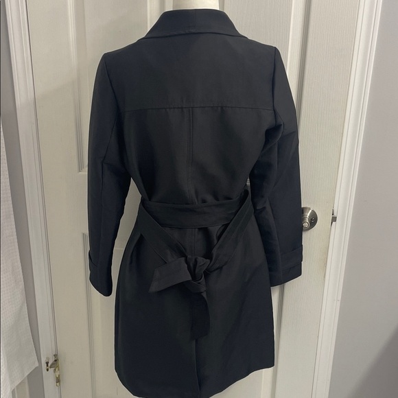 Reitmans Black Double Breasted Trench Coat Pockets & Tie Belt Nylon Sz S - Picture 6 of 16